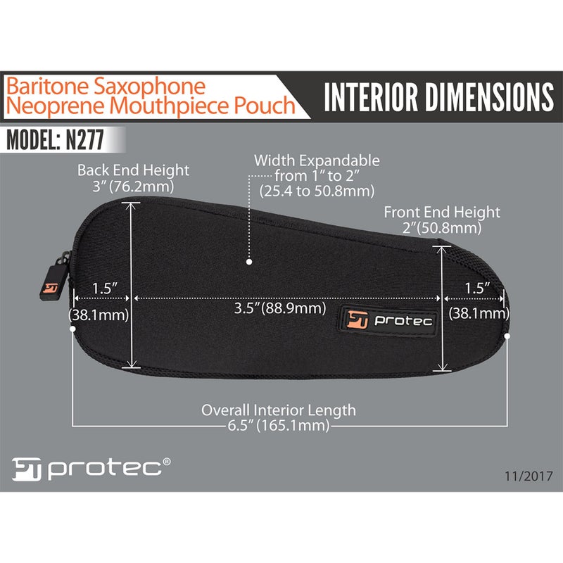 Pro-Tec Baritone Saxophone Neoprene Mouthpiece Pouch with Zipper Closure - Black, Model N277 - Image 5